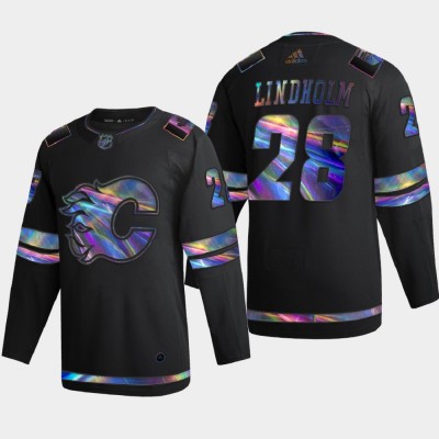 Calgary Calgary Flames #28 Elias Lindholm Men's Nike Iridescent Holographic Collection NHL Jersey - Black Men's
